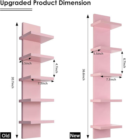Homaterial 5 Tier Wall Shelf Unit, Decorative Wall Mount Vertical Shelving,Modern Column Floating Shelves for Bedrooms, Living Rooms 36.6" Height Pink