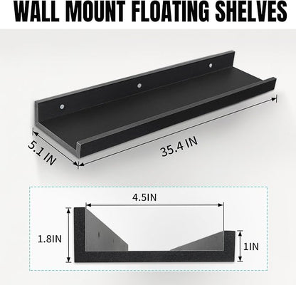LaVie Home 35.4-Inch Black Floating Shelves for Wall Storage Set of 4 - Modern Minimalist Picture Ledge Shelf Wall Decor for Kitchen, Bedroom, Bathroom, and Living Room, Large Floating Shelves
