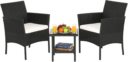 FDW Wicker Outdoor Furniture Patio Furniture Set of 3 Rattan Patio Chairs Outdoor Chairs Patio Conversation Set with Coffee Table for Yard Backyard Lawn Porch Poolside Balcony,Black