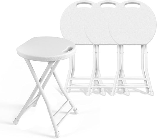 Folding Stool, 18 Inch Foldable Stool with Handle & Steel Frame, Pack of 4 Folding Bar Stools, 440lbs Sturdy Foldable Lightweight Metal Chair for Camping, Indoor and Outdoor, White