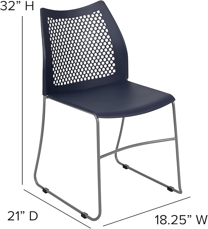 Flash Furniture Hercules Series Contoured Lobby Chairs with Air-Vent Honeycomb Backs, Ergonomic Stacking Chairs for Offices, Set of 5, Navy