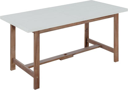 Quarte 5-Piece Outdoor Acacia Wood Dining Set, 59.06-Inch Rectangular Table with Umbrella Hole & 4 Chairs,Patio/Garden/Poolside Furniture for Family Gatherings (Light Brown,Light Gray)