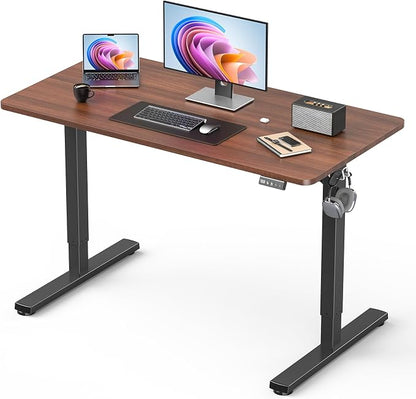 40" Electric Standing Desk Adjustable Height, Sit Stand up Desk for Home Office & Computer Workstation, 2 Memory Height Settings, Splice Board, 2 Hooks, Black Frame/Walnut Top