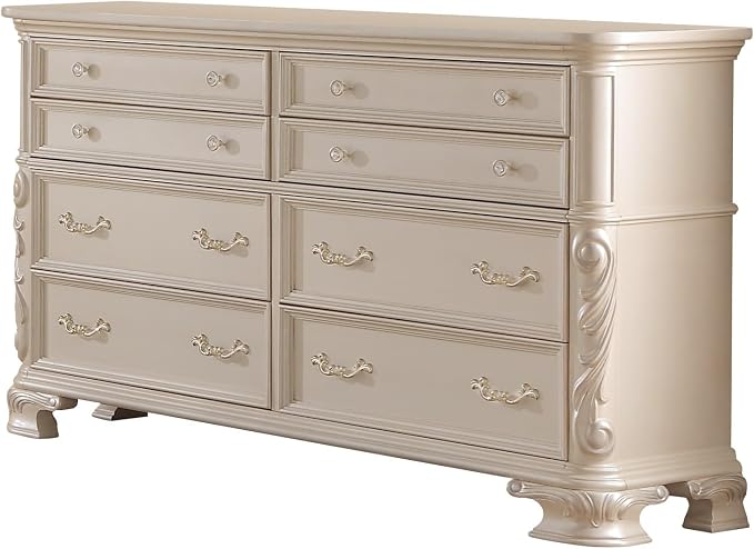 First of a Kind Victoria Off White Traditional 4 Piece Queen Bedroom Set with Upholstered Tufted Headboard Elegant European Inspired Design Coordinated Furniture Collection