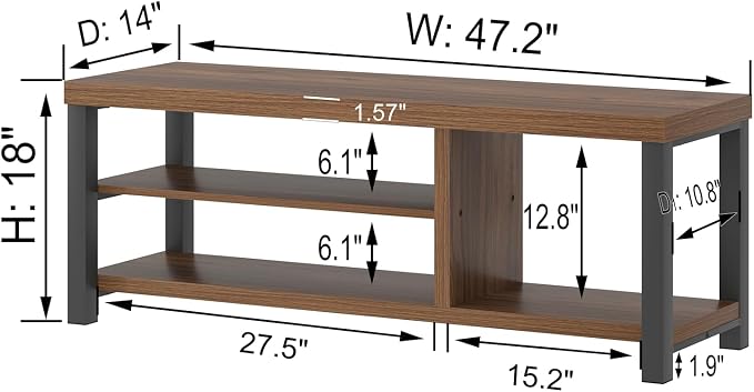 FOLUBAN Entryway Bench, Modern Wood Shoe Bench for Living Room Hallway, Industrial Indoor Shoe Storage Bench Seat, Rustic Walnut, 47 Inch