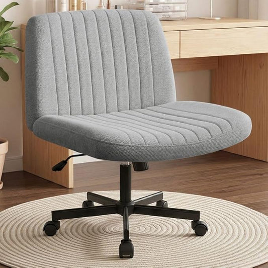 Orange Factory Criss Cross Chair Wheels Wide Cross Legged Office Desk Vanity Chair Comfy Fabric Armless Adjustable Swivel for Home Computer Task (Grey Wheel, Fabric)
