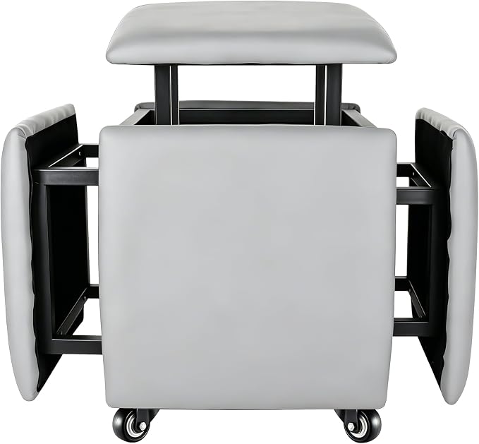 5 in 1 Nesting Ottoman Cube Chair, Stackable Stools, Leather Square Ottoman Bench, Foot Stool with Wheels for Living Room,Dining Room 15.75x15.75x16.54 inches