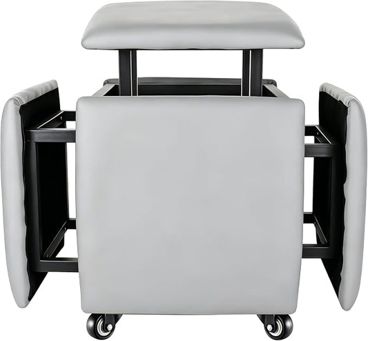 5 in 1 Nesting Ottoman Cube Chair, Stackable Stools, Leather Square Ottoman Bench, Foot Stool with Wheels for Living Room,Dining Room 15.75x15.75x16.54 inches