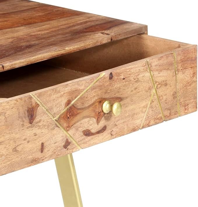 vidaXL Writing Desk, Computer Desk with Storage Drawers, Console Table with Steel Legs for Living Room Hallway, Modern Style, Solid Acacia Wood