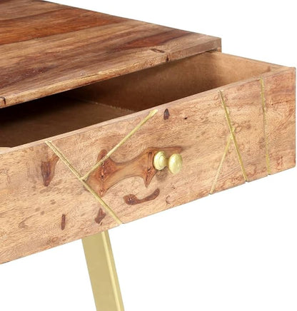 vidaXL Writing Desk, Computer Desk with Storage Drawers, Console Table with Steel Legs for Living Room Hallway, Modern Style, Solid Acacia Wood