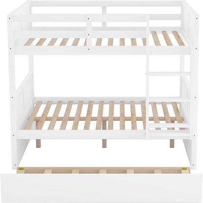 Bellemave Bunk beds Full Over Full with Twin Size Trundle, Low bunk Bed for Kids Adults and Teenagers，White