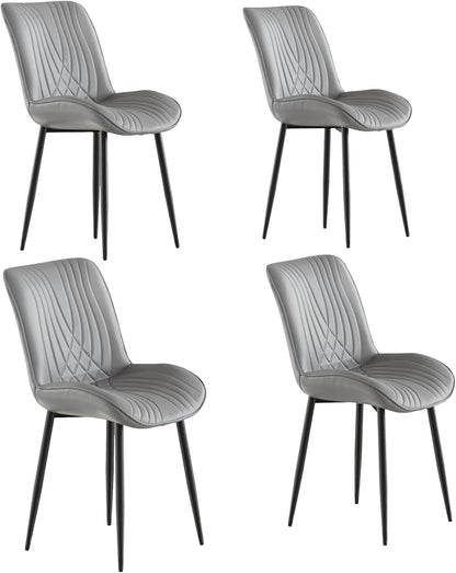 VECELO Dining Chairs Set of 4, Modern Upholstered Faux Leather Cushion Seat and Metal Legs for Kitchen, Living Room, Grey