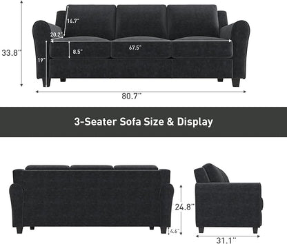 Bonzy Home 2 Piece Sofa Set, 2-Seater and 3-Seater Sofa Couch, Modern Comfy Sofa with Thicked Cushion for Living Room Apartment Office, Black