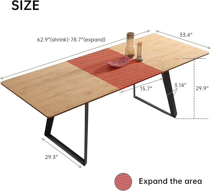 ZckyCine 63‑79 Inch Expandable Dining Set with 6 PU‑Leather Chairs, Wooden Tabletop for Large Dining‑Rooms and Banquet Spaces