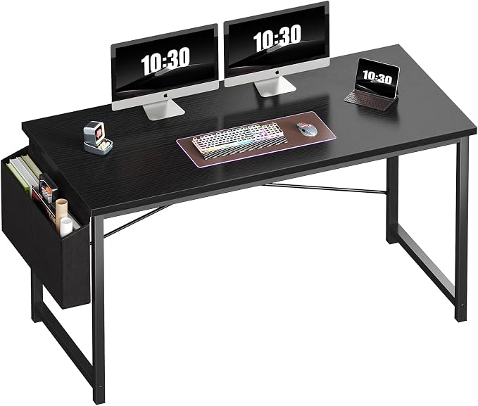 OLIXIS Computer Desk, 55 Inch Home Office Desks for Small Spaces, Writing Craft Study Gaming Table for Bedroom, Modern Computer Workstation with Storage Bag, Black