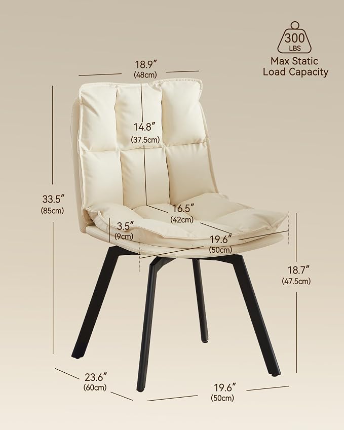 BedsPick 360° Swivel Dining Chair Set of 4 - Faux Leather Upholstered Kitchen Chair, Mid Century Modern Dining Room Chair with Metal Legs for Kithcen/Living Room/Reception/Office, Beige