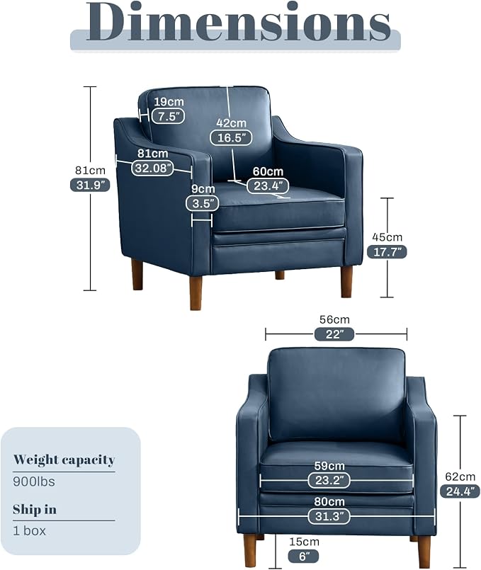 Kingfun Accent Chair Set of 2, Living Room Chairs, Faux Leather Reading Armchair, Mid Century with Solid Wood Foot, Upholstered Modern Decor for Bedroom, Apartment