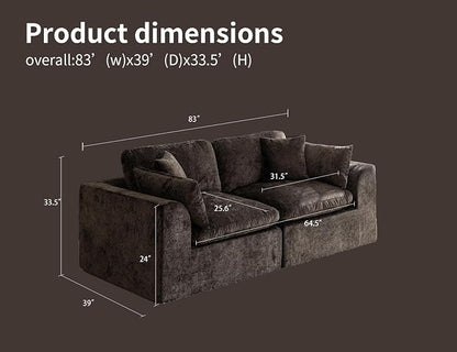 83" Modular Sectional Sofa – Modern Cloud Couch with Deep Chenille Seats, Loveseat Boneless Sofa, Pet-Friendly, No Assembly, Brown (2 Seate)