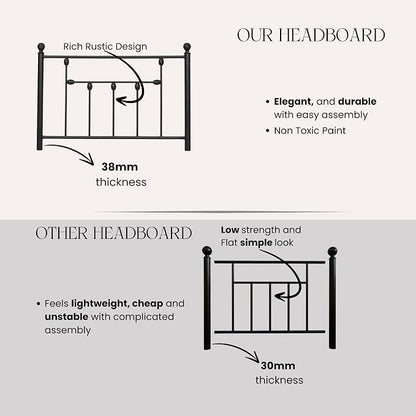 Victorian Twin Size Metal Bed Frame Height Adjustable Headboard Only, Wrought Iron Black Farmhouse Bed Frame Headboard, Easy Assembly, Short Clearance, Tall or Low Setting