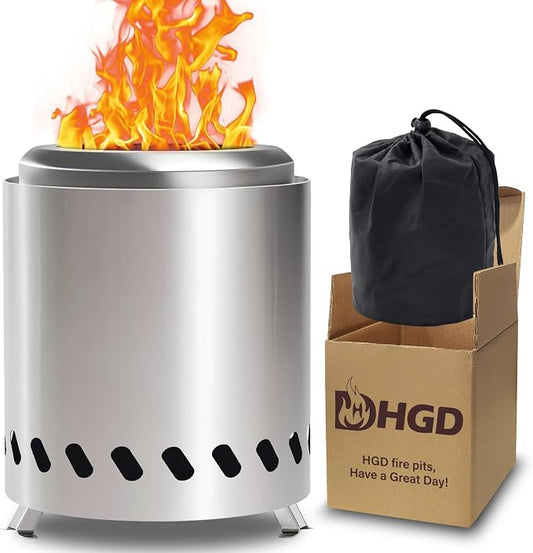 HGD Small Tabletop Fire Pit 8.8 x 8.6 in, Portable Mini Smokeless Table Top Firepit, Low Smoke Camping Stove for Outdoor & Patio, Fueled by Pellets or Wood, with Travel Bag, Stainless Steel, Silver