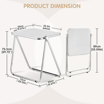 Acrylic Folding Table - Modern TV Tray Dinner Table for Eating on Couch - Small Folding Table Foldable Computer Desks Space-Saving with Chrome Frame No Assembly Required -White