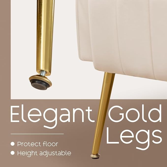 Modern Accent Chair Upholstered Living Room Chair,High Back Arm Chair with Metal Legs Lumbar Reading Chair for Bedroom, Apartment, Small Spaces Velvet Beige