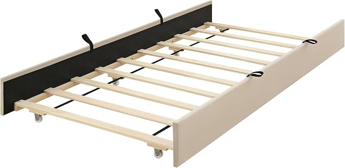 Ball & Cast Queen Bed Frame with Twin XL Size Trundle,Velvet Upholstered Platform Bed Frame Queen Size with Channel Tufted Headboard,Wood Slats Support,No Box Spring Needed,Easy Assembly,Beige