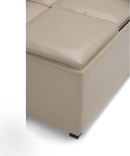 SIMPLIHOME Avalon Wide Contemporary Square Coffee Table Storage Ottoman, Satin Cream, Table Ottoman