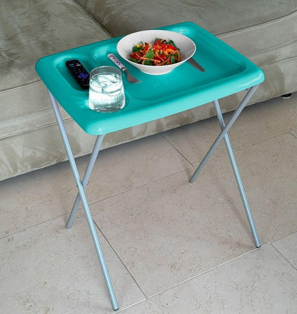 Folding TV Tray Table, Portable, Sturdy, Turquoise (Set of 2)