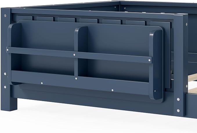 Bellemave Twin Size Floor Bed with high Rails and with Built-in Bookshelf for Kids, Girls, Boys, Wood Montessori Floor Bed Without Door, Blue
