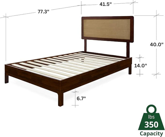 Bme Nipe 14 Inch Deluxe Bed Frame with Adjustable Headboard - Rustic & Bohemian Unique Style with Acacia Wood - No Box Spring Needed - 12 Strong Wood Slat Support - Easy Assembly - Twin, Walnut