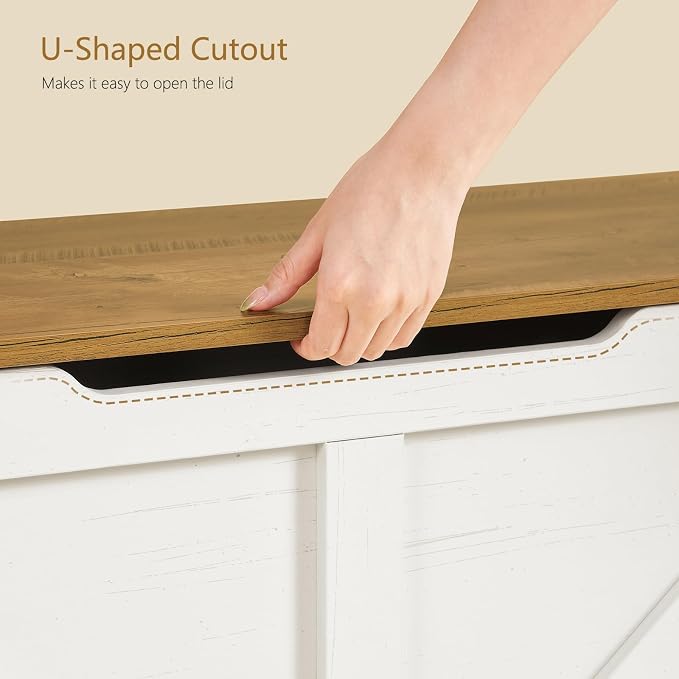 usikey 39.4" Storage Chest, Toy Box with 2 Safety Hinges, Lift Top Wooden Toy Chest, Storage Bench, for Living Room, Bedroom, Entryway, White+Honey Brown