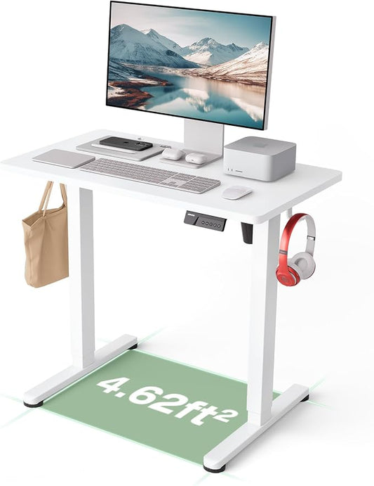Monomi Small Electric Standing Desk, 35" x 20" Whole Piece Height Adjustable with Memory Controller, White Sit to Stand Desk Workstation for Home Office