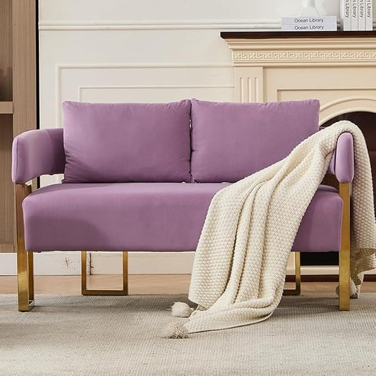 YISHENG Loveseat Sofa Modern Accent Chairs for Living Room with Golden Metal Legs Soft Teddy Upholstered Reading Armchairs no Wheels for Reception Room//Bedroom/Lounge/Office,Purple