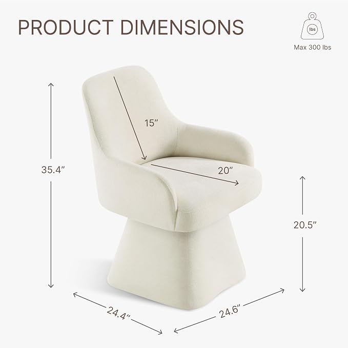 KISLOT Swivel Dining Chair Set of 1, Mid Century Modern Chair Fabric Upholstered Armchair with Armrest & Ergonomic Backrest for Dining Room, Kitchen, Bedroom, Living Room, Linen