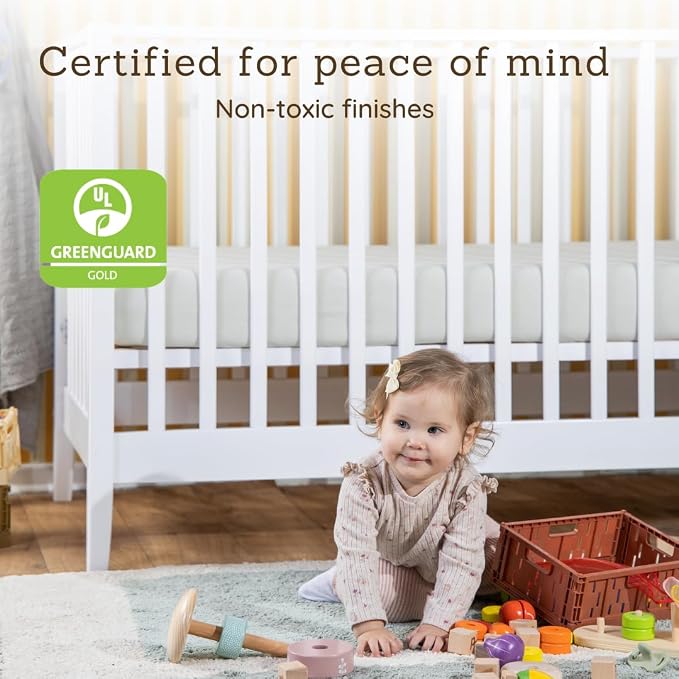 dadada Baby LaLa 3-in-1 Convertible Crib- Converts to Toddler Bed & Daybed- Adjustable Mattress Height – 3 Positions - Made in Italy - Solid Beechwood (White)