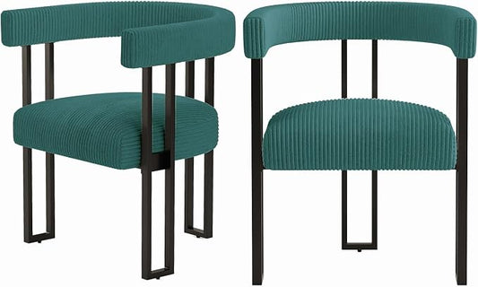 VIRRMO Boucle Dining Chair Set of 2 Corduroy Upholstered Dining Room Chairs Kitchen Chairs with Metal Legs Mid Century Modern Chair for Dining Room, Kitchen (Peacock Green, 2)