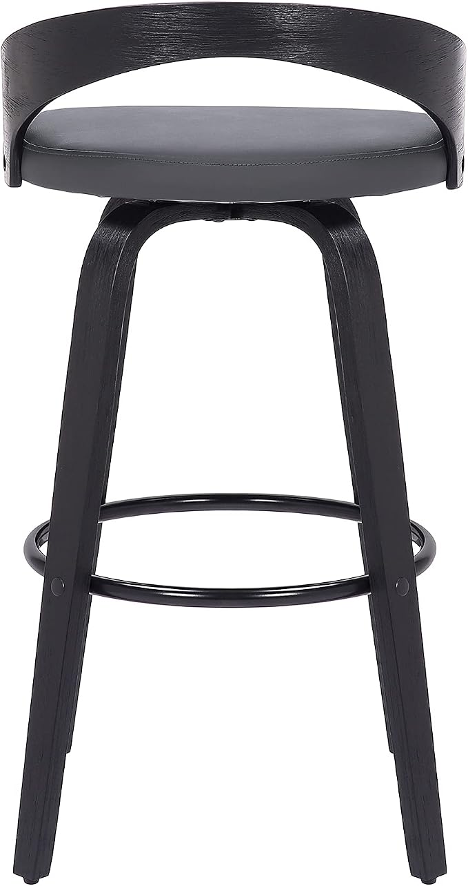 Armen Living Sonia 26" Counter Height Swivel Gray Faux Leather and Black Wood Bar Stool