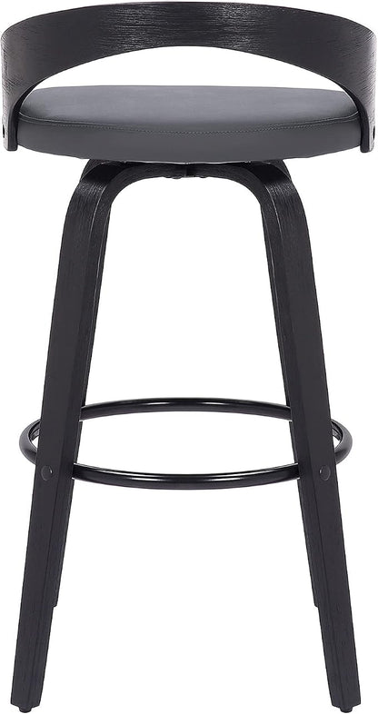 Armen Living Sonia 26" Counter Height Swivel Gray Faux Leather and Black Wood Bar Stool