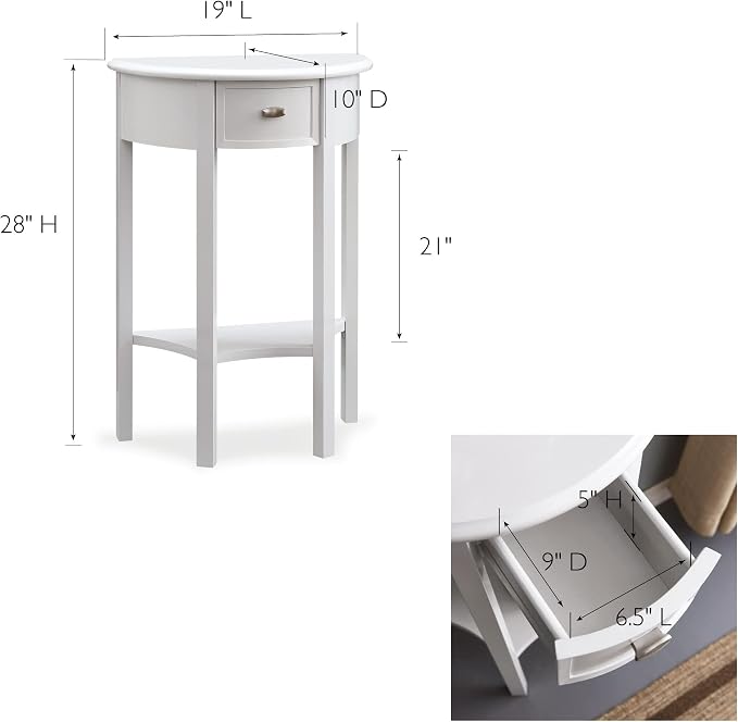 Leick Home 9030-WT Assembled One Drawer Demilune Hall Console with Shelf, Cottage White