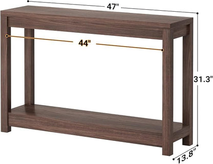 Besiost 47" Farmhouse Wood Entryway Table Narrow Console Table with Storage Behind Couch Sofa Table with Shelves Entry Way Tables with Open Storage, Easy Assembly, Black Walnut