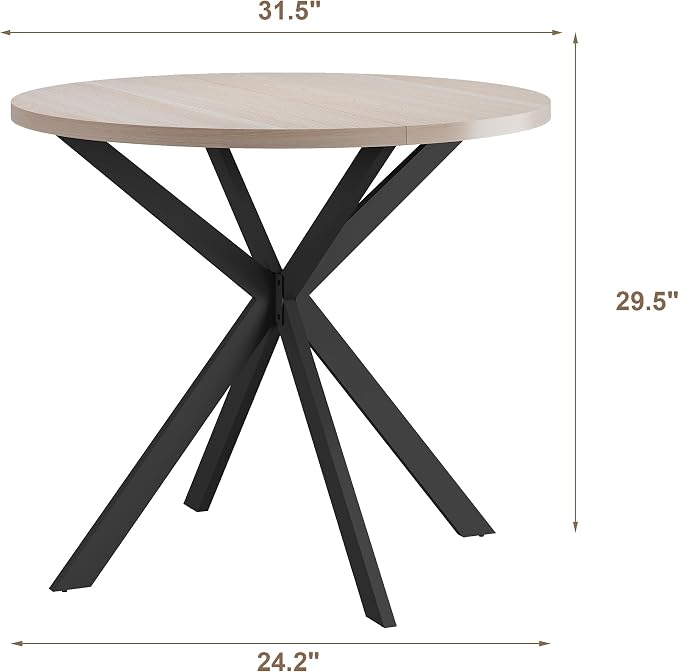 ChooChoo Round Dining Table for 2, Farmhouse Wood Kitchen Table, Circle Dinner Table for Kitchen & Dining Room, Small Space, 31.5In, Natural Oak