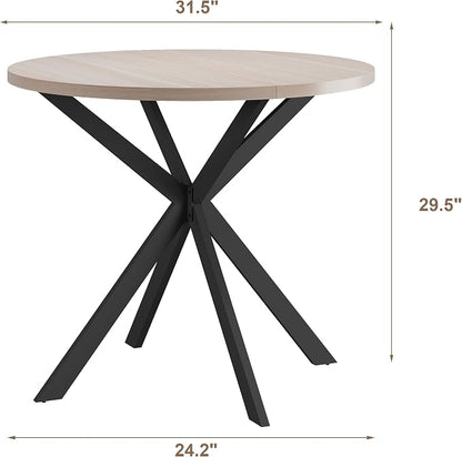 ChooChoo Round Dining Table for 2, Farmhouse Wood Kitchen Table, Circle Dinner Table for Kitchen & Dining Room, Small Space, 31.5In, Natural Oak