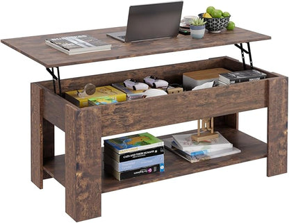 FDW Lift Top Coffee Table Coffee Table with Hidden Compartment and Storage Shelf for Living Room Reception Room 47.2in L,Brown