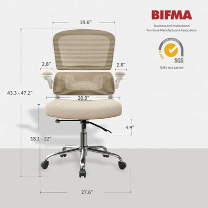 Logicfox Office Chair, Ergonomic Desk Chair - Thick Cushion Adjustable Height Computer Chair with Lumbar Support and Flip-up Armrests, Home Office Desk Chairs, Swivel Executive Task Chair