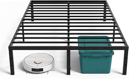 Sweetcrispy Queen Size 16 Inch Platform Bed Frame, Heavy Duty Metal Foundation Frame, Noise-Free Sturdy Steel Slats, Underbed Storage, No Box Spring Needed, Quick Setup