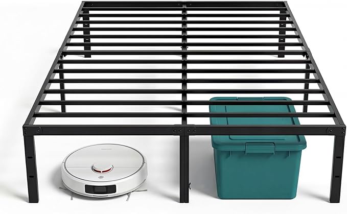Sweetcrispy King Size 18 Inch Platform Bed Frame, Heavy Duty Metal Foundation Frame, Noise-Free Sturdy Steel Slats, Underbed Storage, No Box Spring Needed, Quick Setup