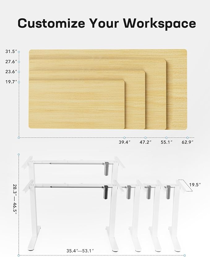 Marsail Standing Desk Frame,Electric Standing Desk Legs with Powerful Motor,Height-Adjustable Desk Frame with 176 lbs Max Load for Various Desktops,Stand up Desk Legs with 4 Memory Presets, Frame Only