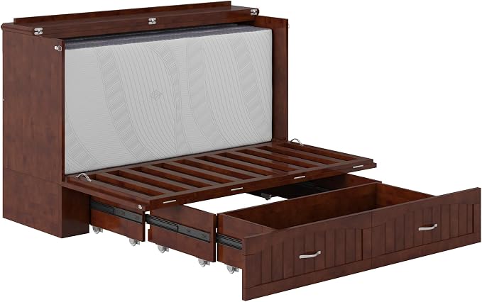 AFI, Southampton Murphy Bed Chest Queen with 6" Mattress, Storage Drawer & Built-in USB Charger, Walnut