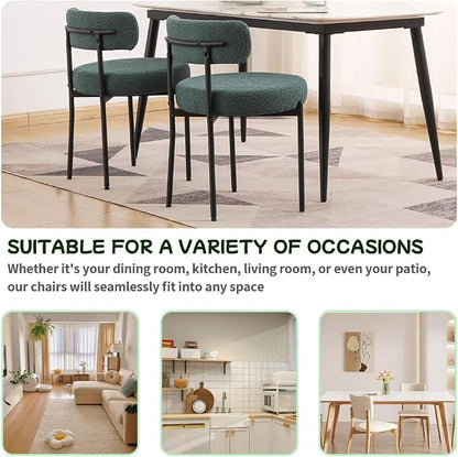 EDWELL Dining Chairs Set of 6, Modern Upholstered Dining Room Chairs with Black Metal Legs, Green Curved Backrest Kitchen Chair for Dining Room, Living Room